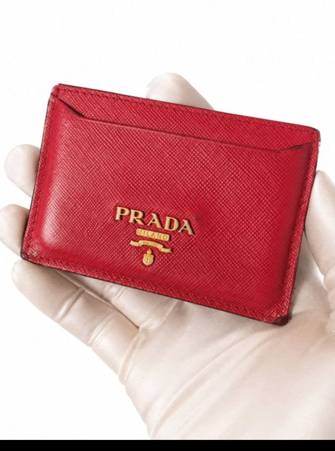 Prada Saffiano Metal Kartenetui Rot | Vintage Cardholder