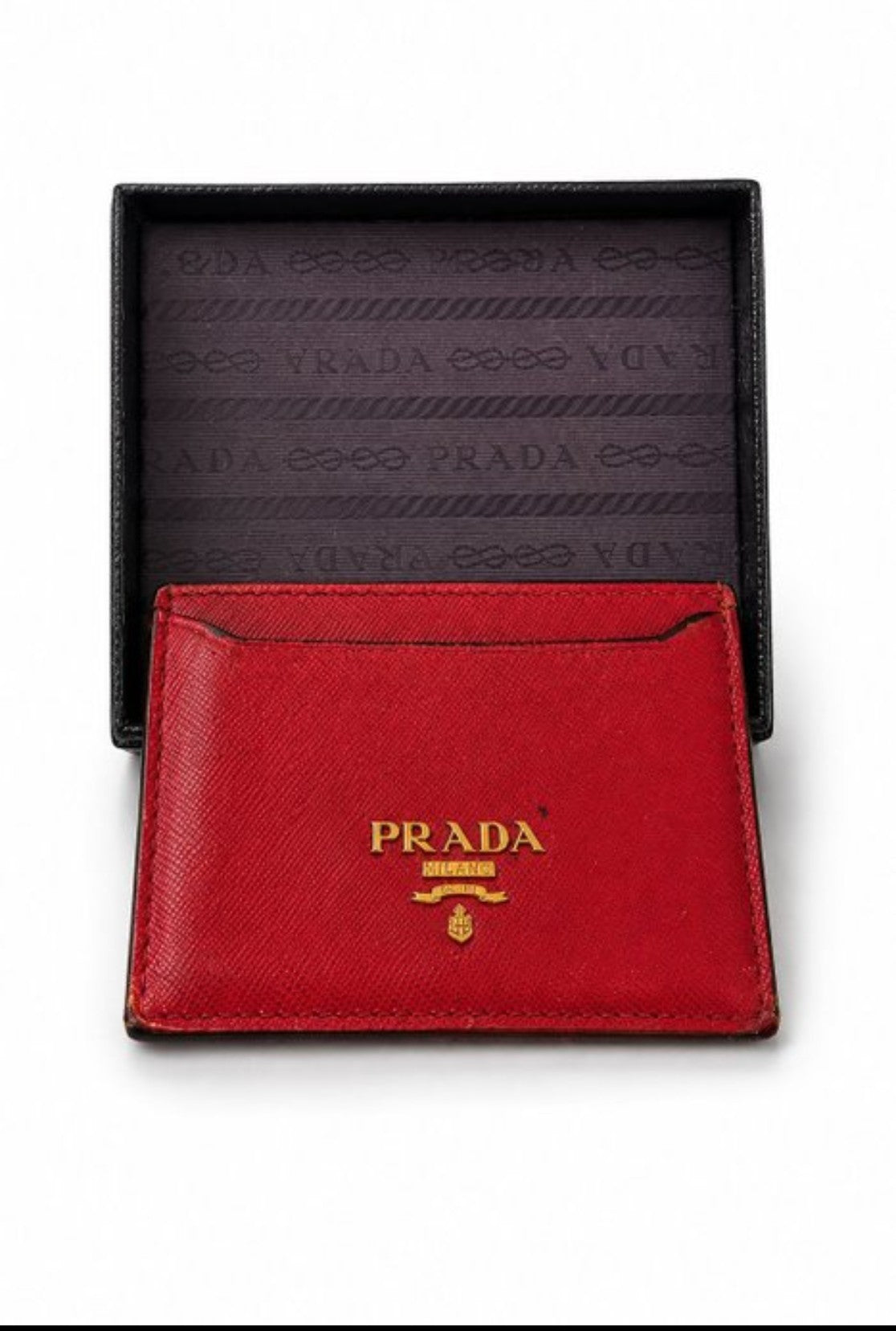 Prada Saffiano Metal Kartenetui Rot | Vintage Cardholder